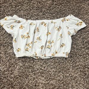 Forever 21 Floral Off-Shoulder Crop Top - White and Yellow